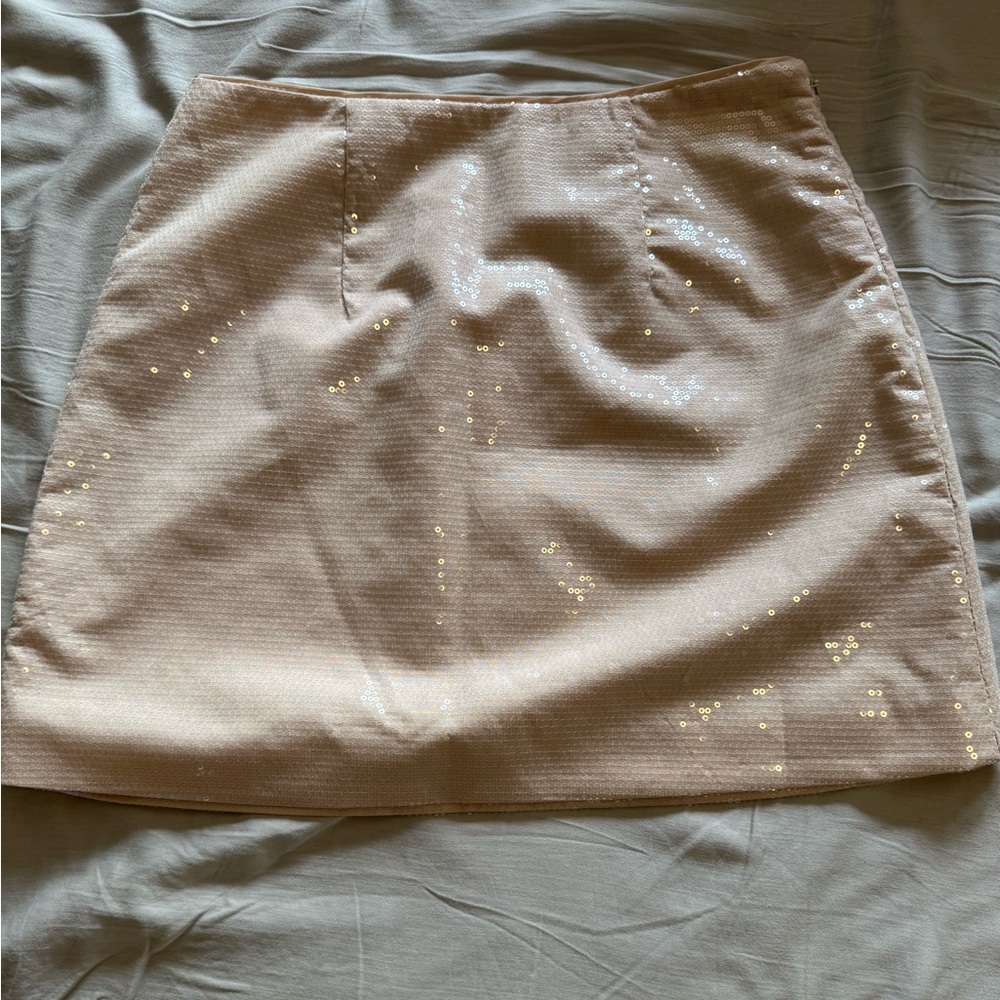 A New Day Beige Sequin Mini Skirt